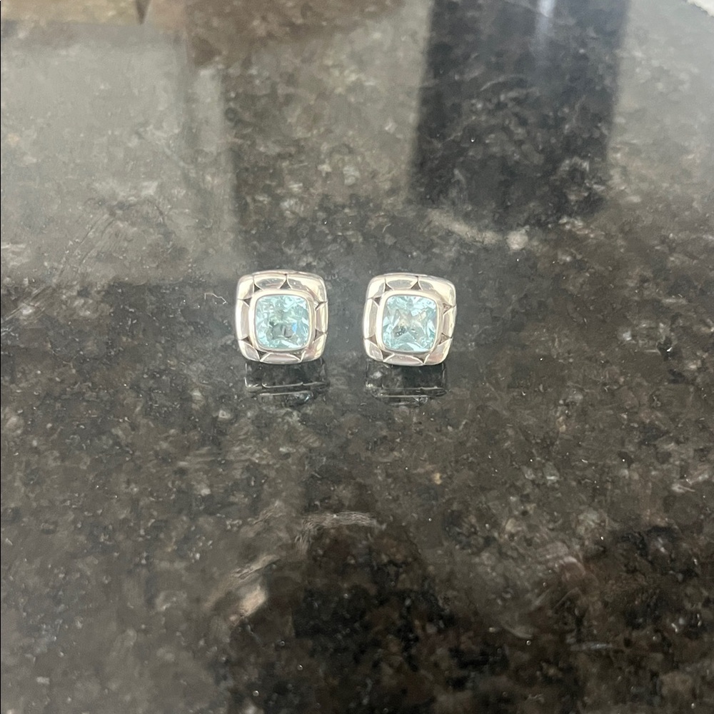 JOHN HARDY Batu Kali Blue Topaz Square Stud Earrings in Sterling Silver